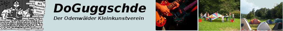 Banner mit dem Vereinslogo, zwei Bildern vom Zeltlager und einer Gitarre